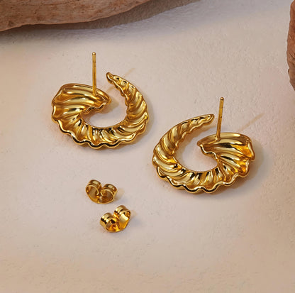 18K Gold-Plated Stainless-Steel Round Vintage Style Earrings