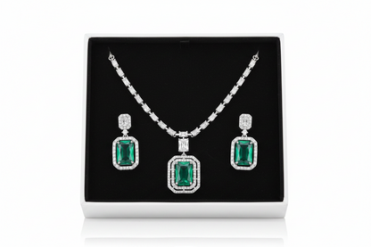 V-Neck AD Stone Necklace Set for Women | Elegant Silver Finish Jewelry - Mint Green