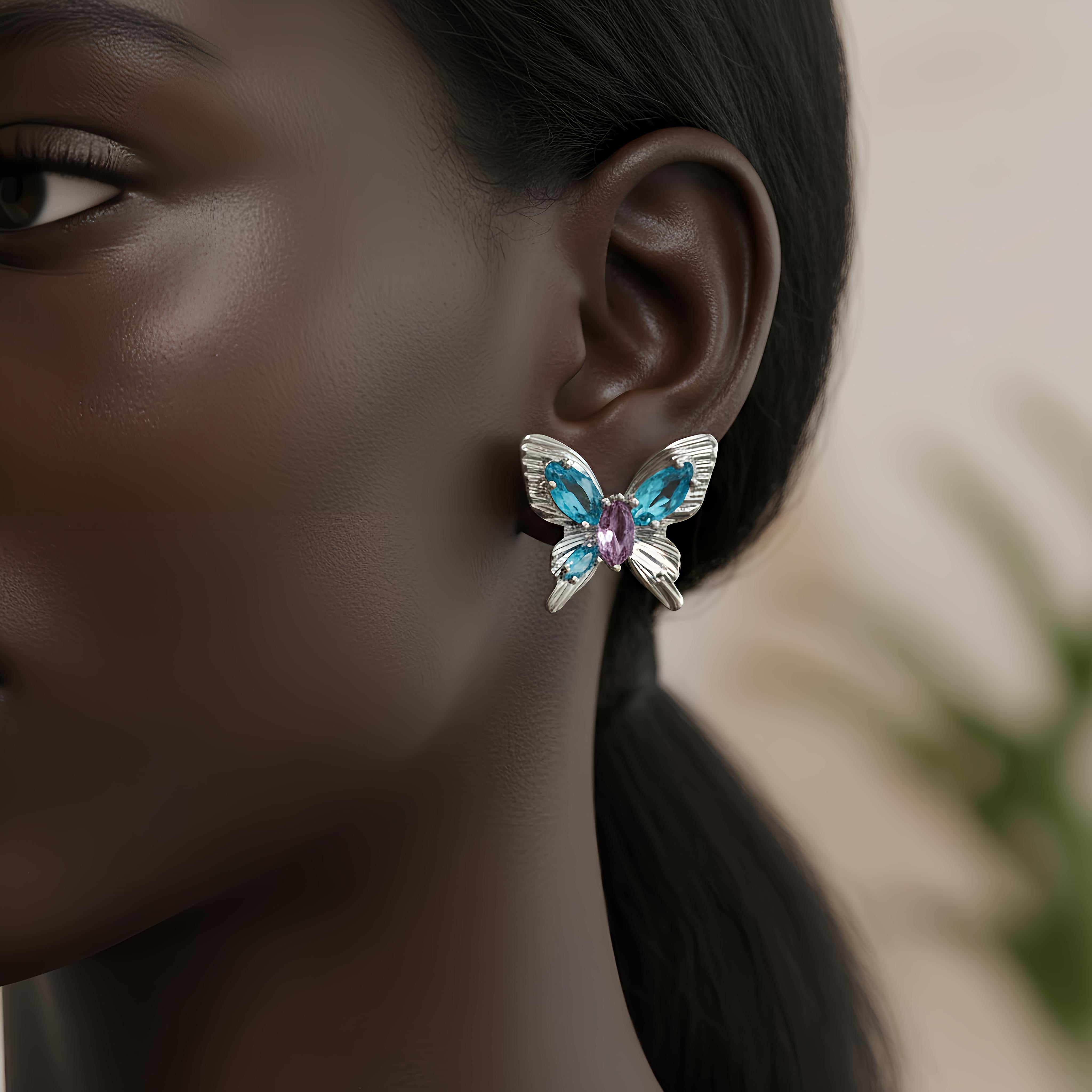 Azure Wing Butterfly Stud Earrings – Delicately fluttering with sparkling stones, bring a fresh, dreamy touch that makes you feel light and radiant.