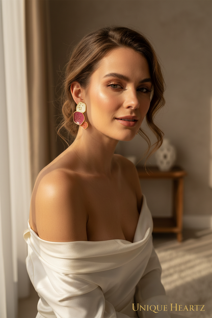 Gold-Plated Enamel Earrings Set of 3 | Stainless Steel Trendy Combo | Anniversary Special Jewelry Set