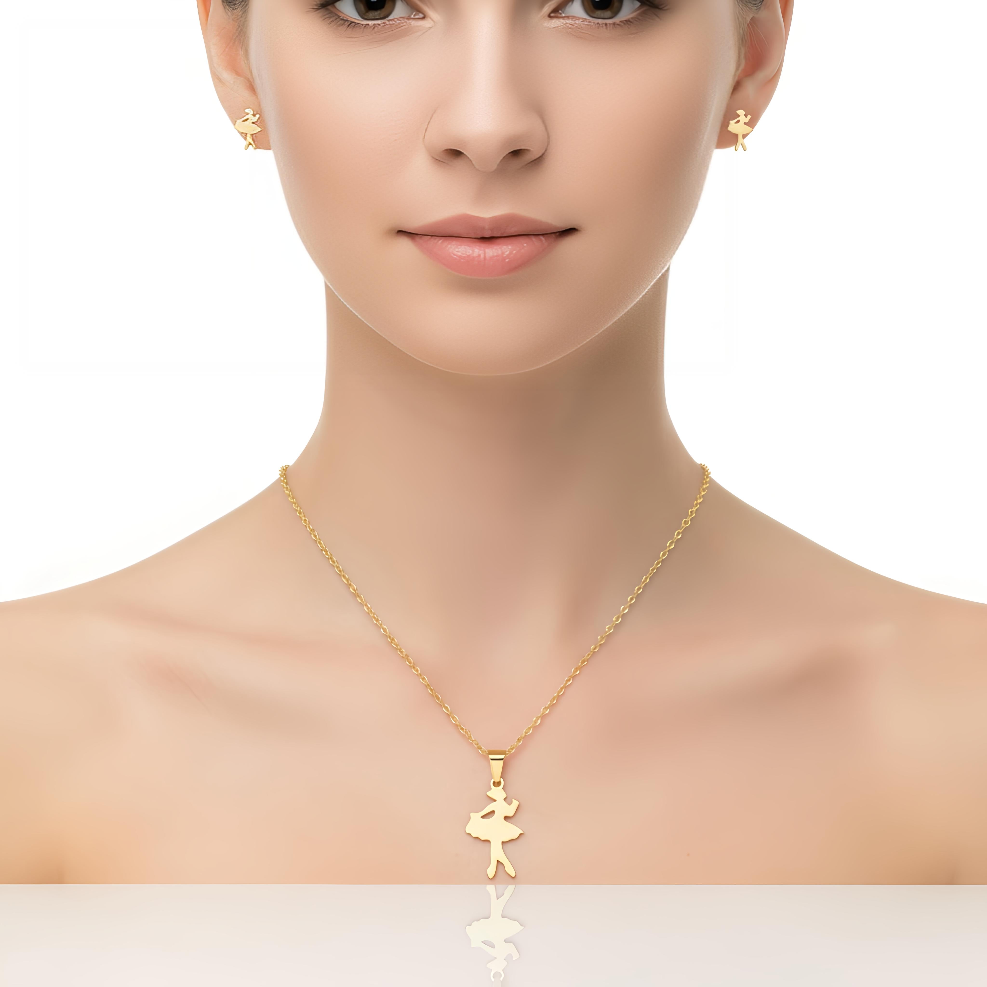 18K PVD Gold Plated Stainless Steel Minimal Angel Pendant Jewelry Set – Non-Tarnish, Waterproof