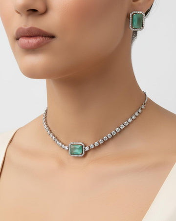 Mint Green AD Stone Choker Necklace for Women