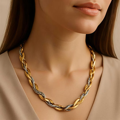 18K Gold-Plated  Necklace in Stainless Steel- Flat Snake Chain Necklace – Triple Blade Design