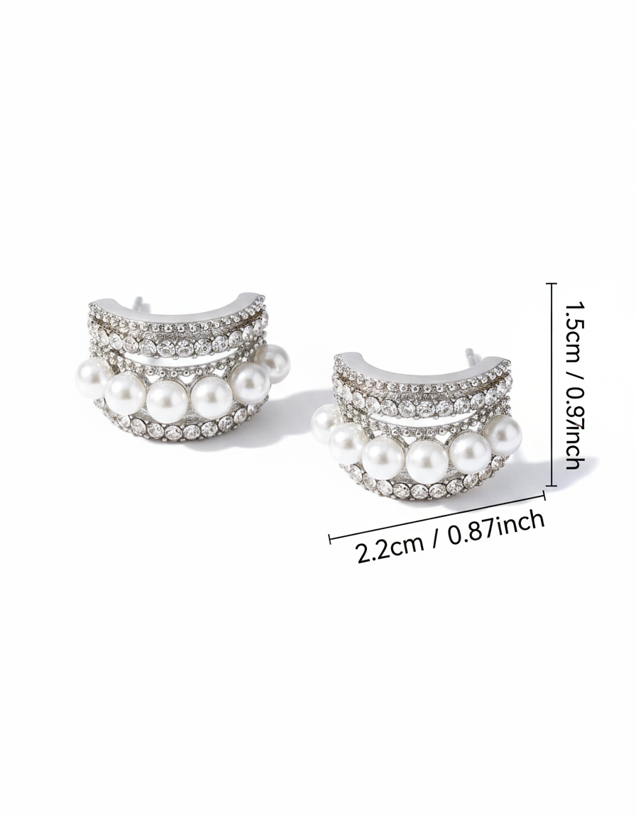 Cassee Hoop | Sterling Silver Pearl Decor Hoop Earrings with Cubic Zirconia