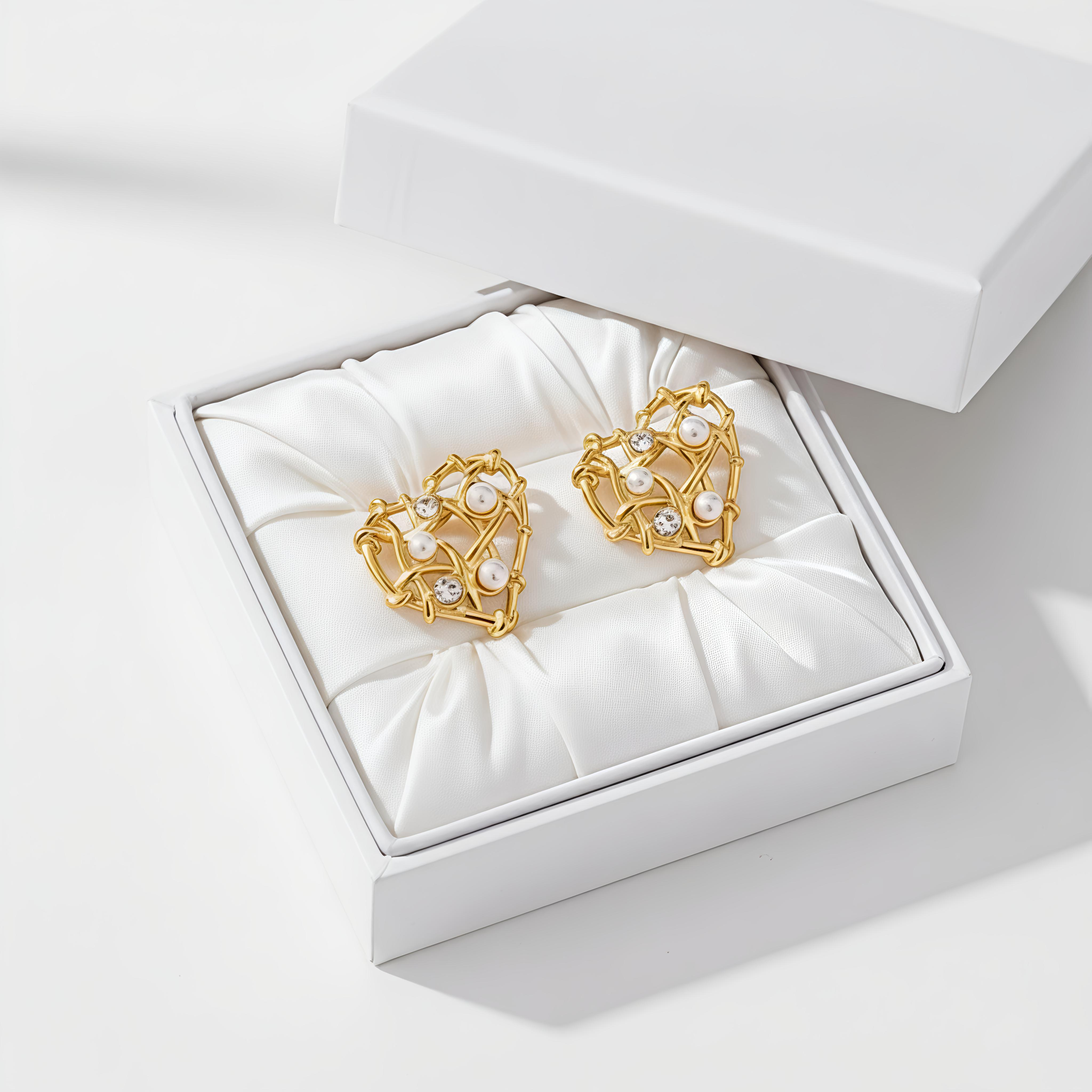 Gold-Plated Heart CZ Earrings | Stainless Steel Romantic Jewelry