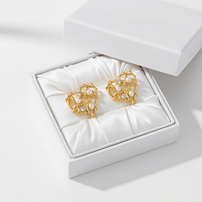 Gold-Plated Heart CZ Earrings | Stainless Steel Romantic Jewelry