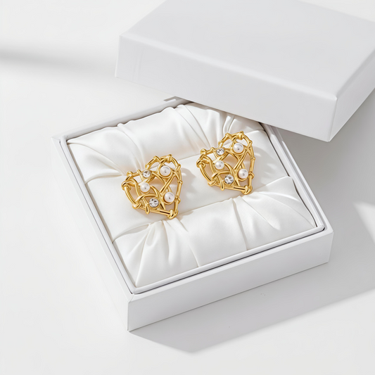 Gold-Plated Heart CZ Earrings | Stainless Steel Romantic Jewelry