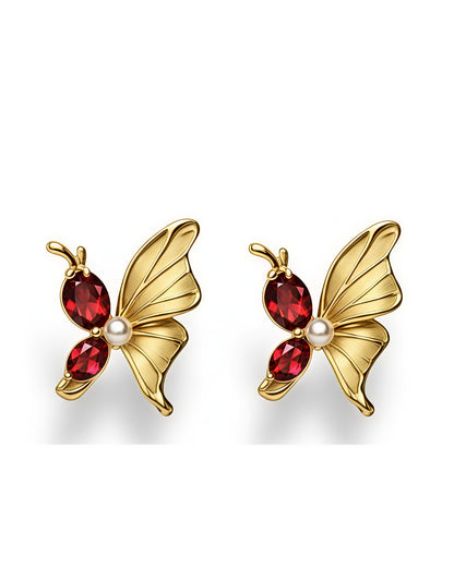 Scarlet Wings Studs - Stainless Steel Red Zircon Butterfly Earrings – Elegant & Playful Fashion Jewelry for Women