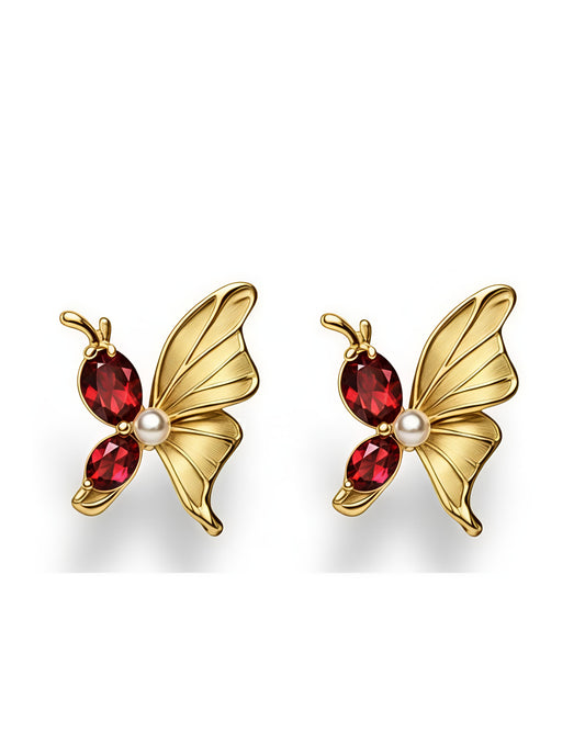 Scarlet Wings Studs - Stainless Steel Red Zircon Butterfly Earrings – Elegant & Playful Fashion Jewelry for Women