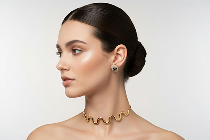 Minimal Gold Choker Necklace & Hoop Earrings Set | Stainless Steel Chic Combo