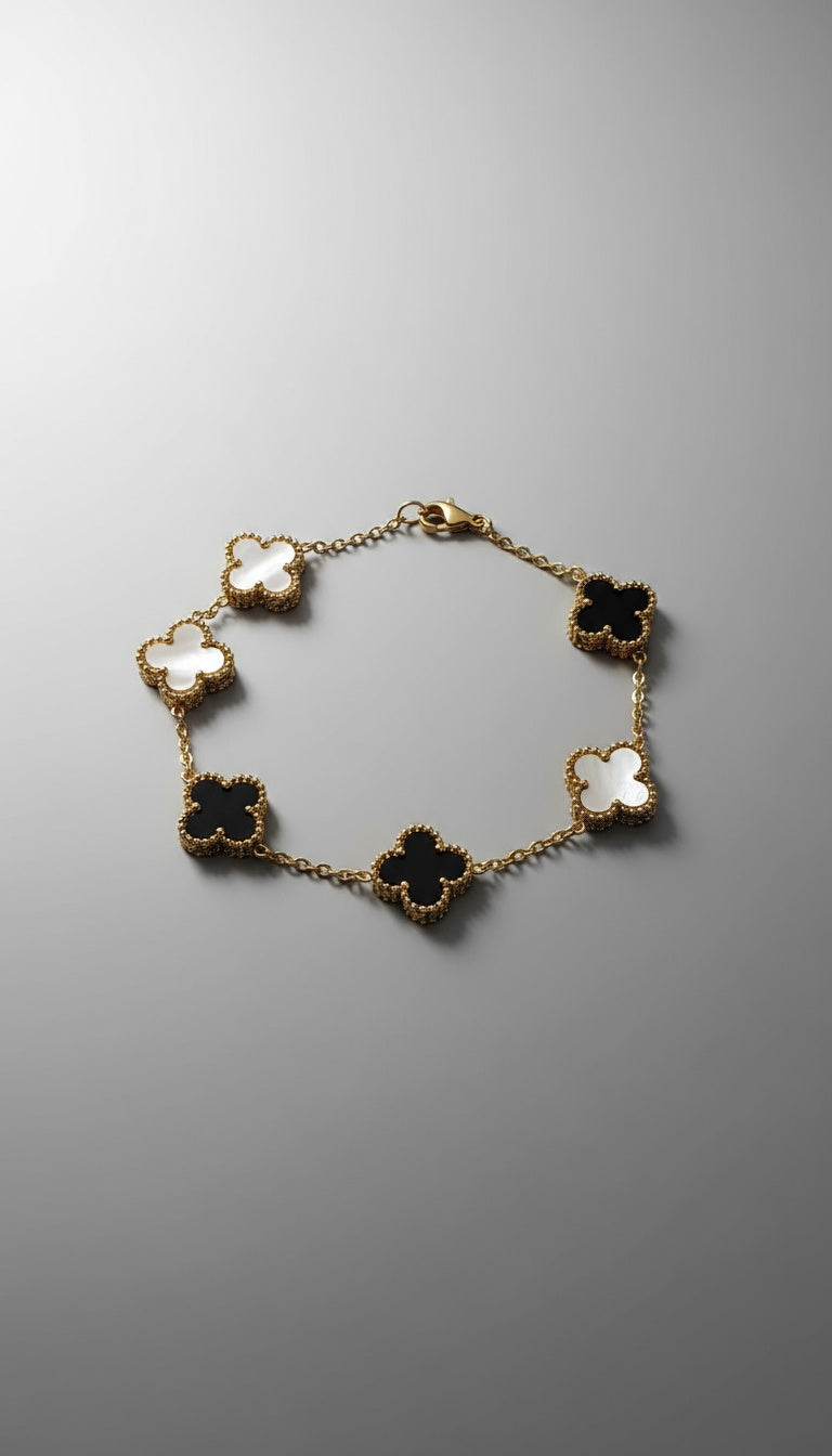 Black & White Clover Stainless-Steel Bracelet – Power Meets Balance
