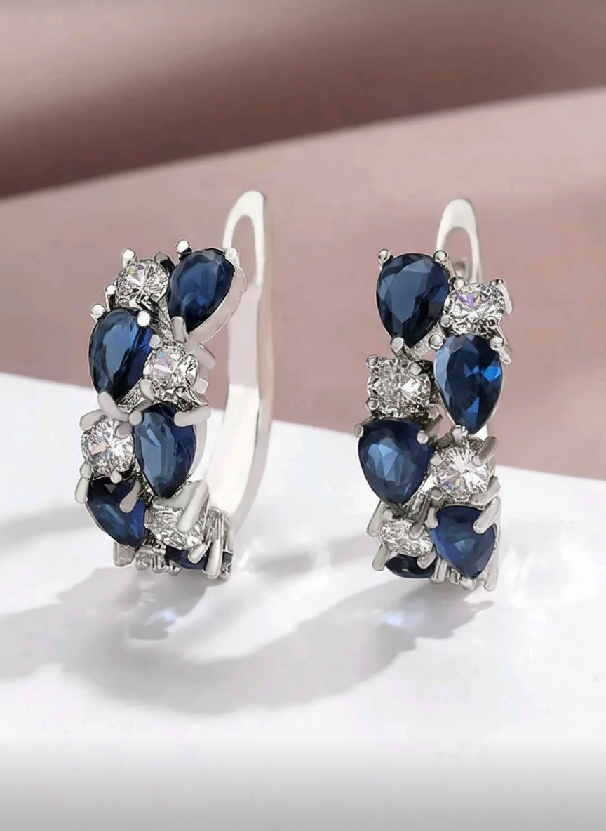 💙Blue Gleam- Blue Cubic Zirconia Hoop Stud Earrings in Copper Alloy