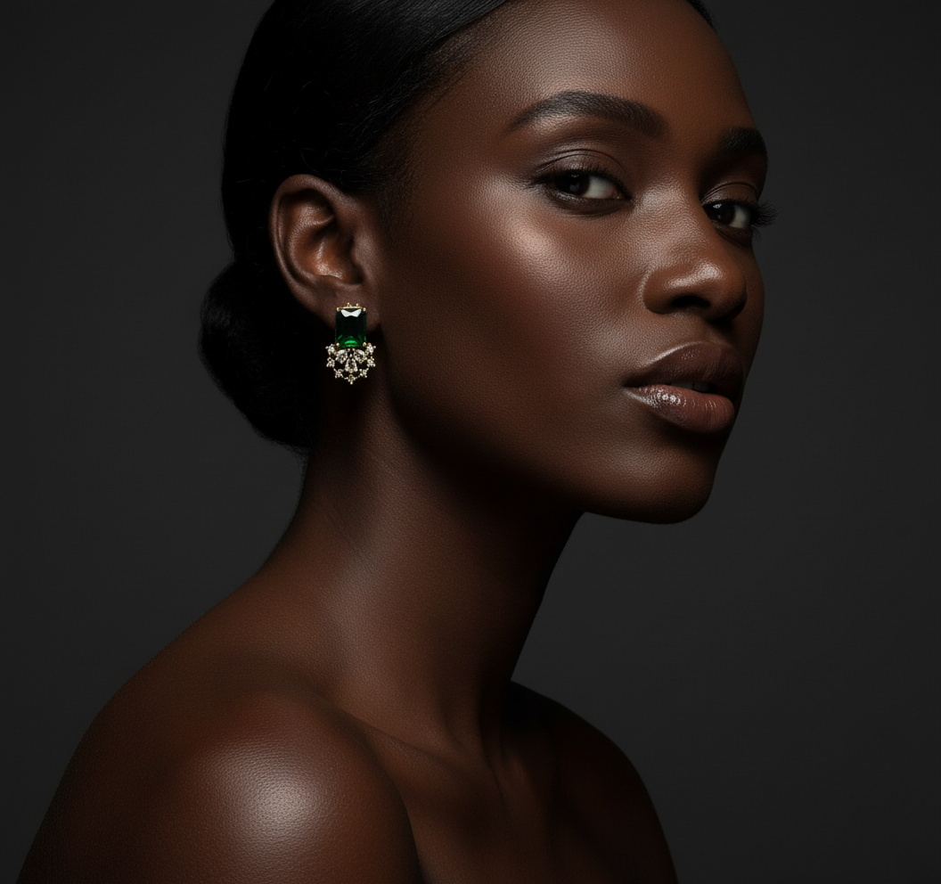 Green Stone AD Wing Necklace Set with Earrings | Gold Polish Jewelry for Women