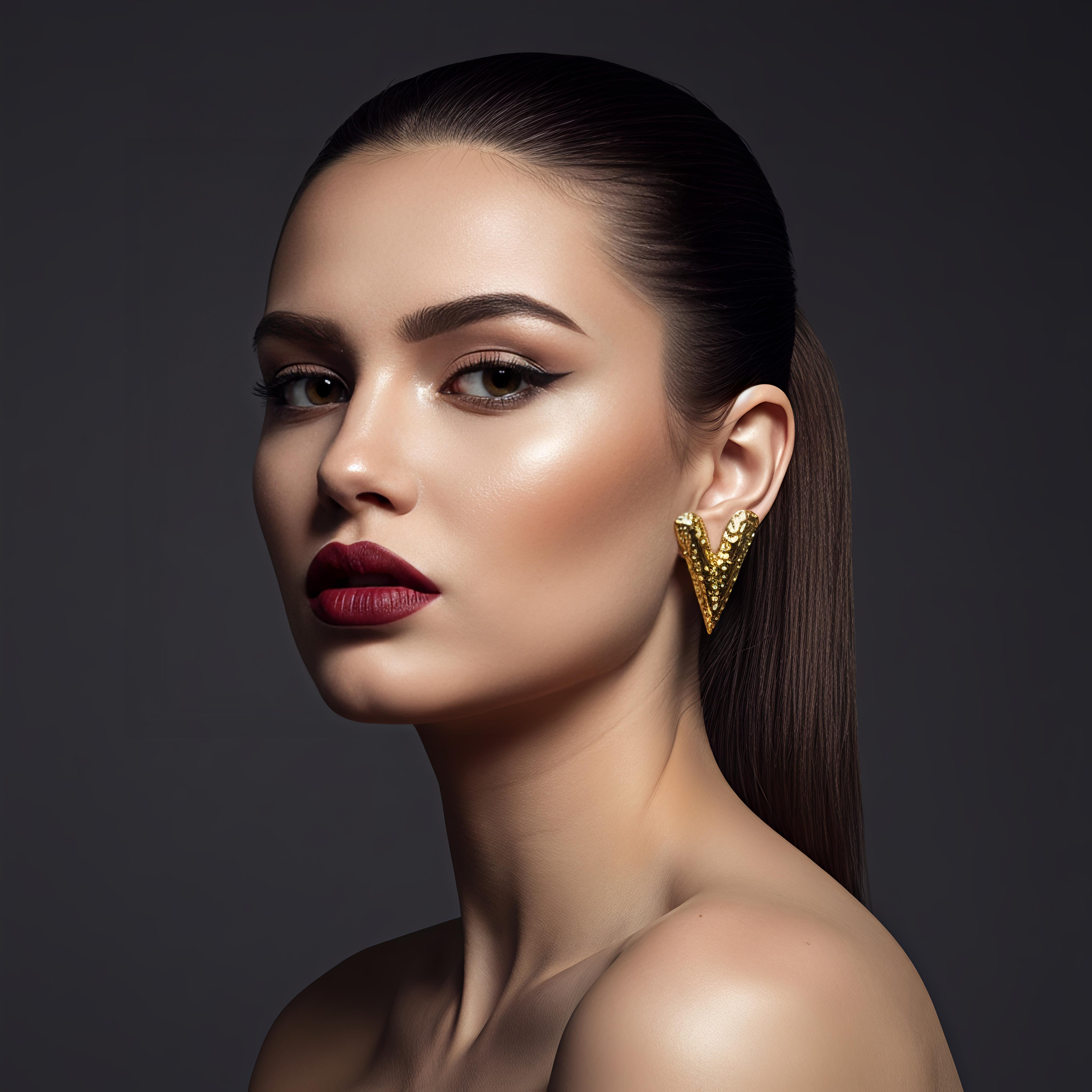 18K Gold Plated in Stainless Steel - Deep Heart Shape Sharp Statement Earring