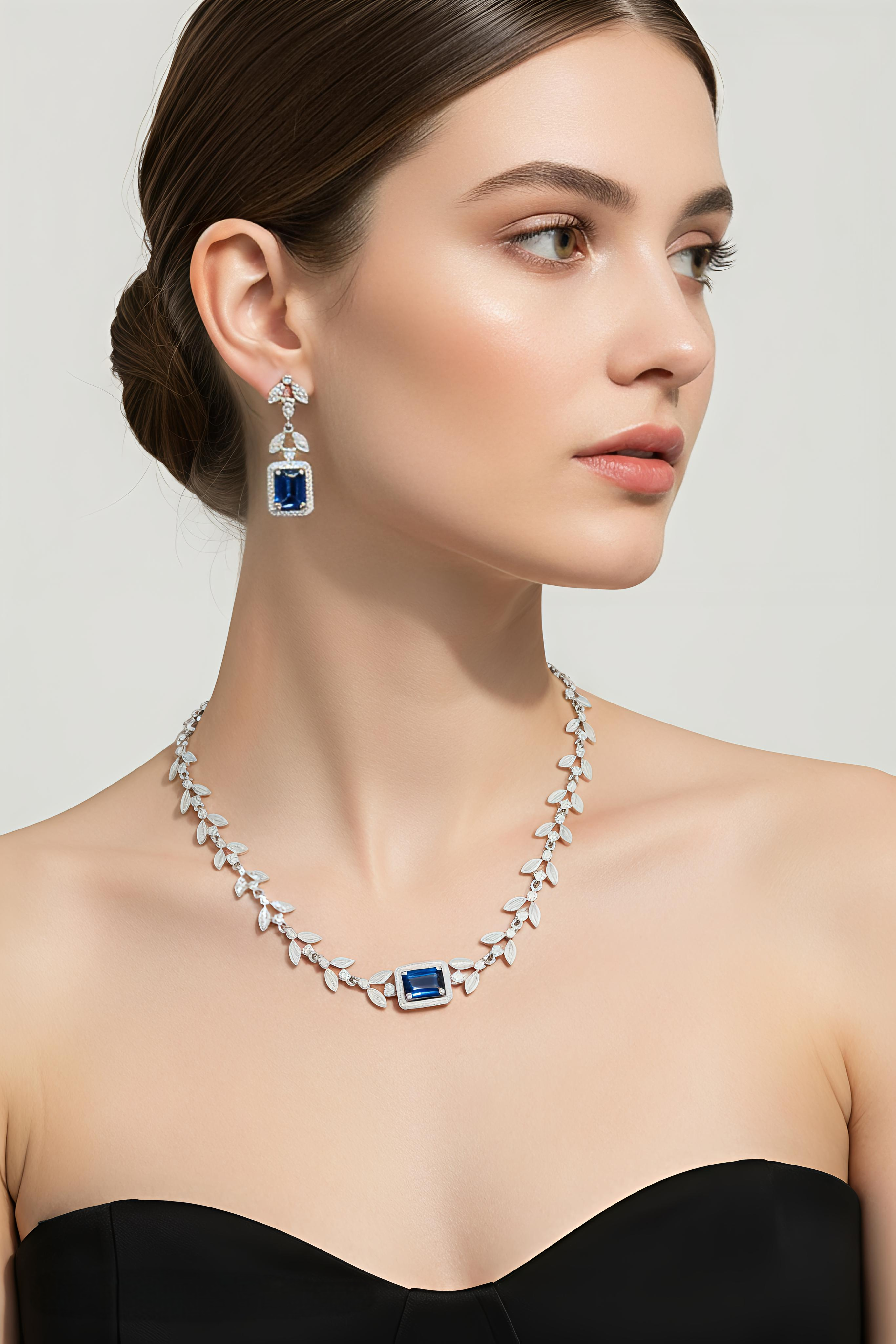 Choker Style AD Stone Necklace for Women | Elegant Silver Finish Jewelry - Sapphire