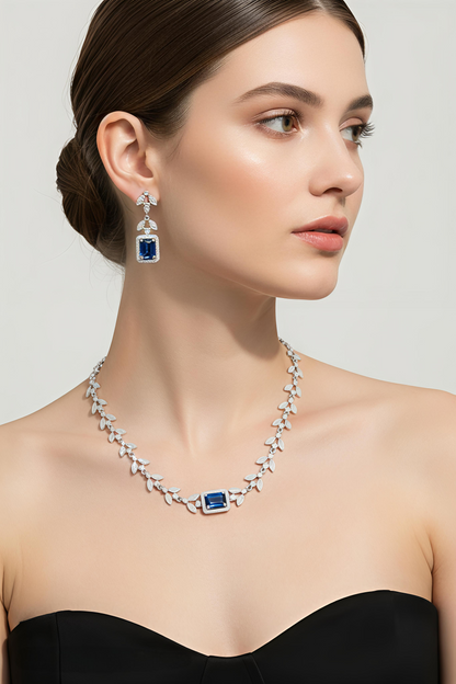 Choker Style AD Stone Necklace for Women | Elegant Silver Finish Jewelry - Sapphire
