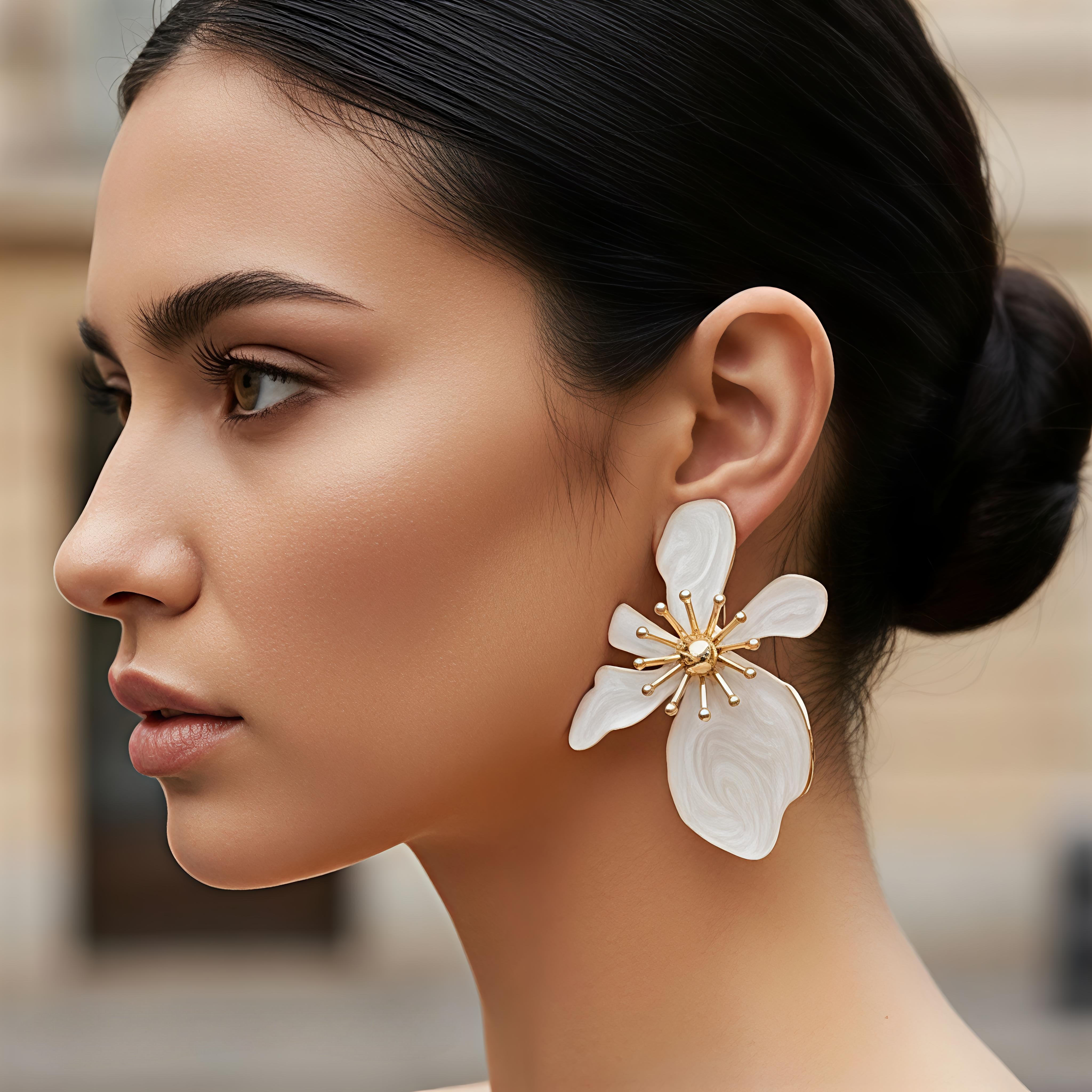 White Floral Earrings