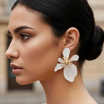 White Floral Earrings