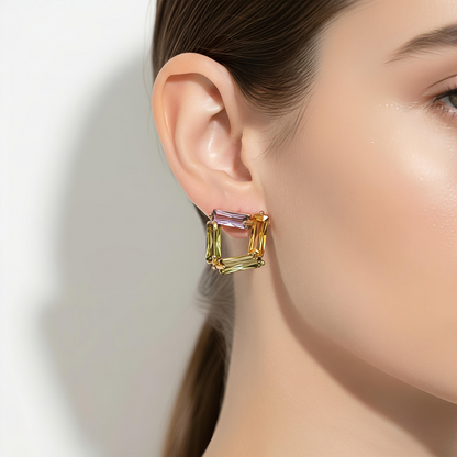 18K Gold Plated in Stainless Steel Fashion small Multicolor Stone Earring