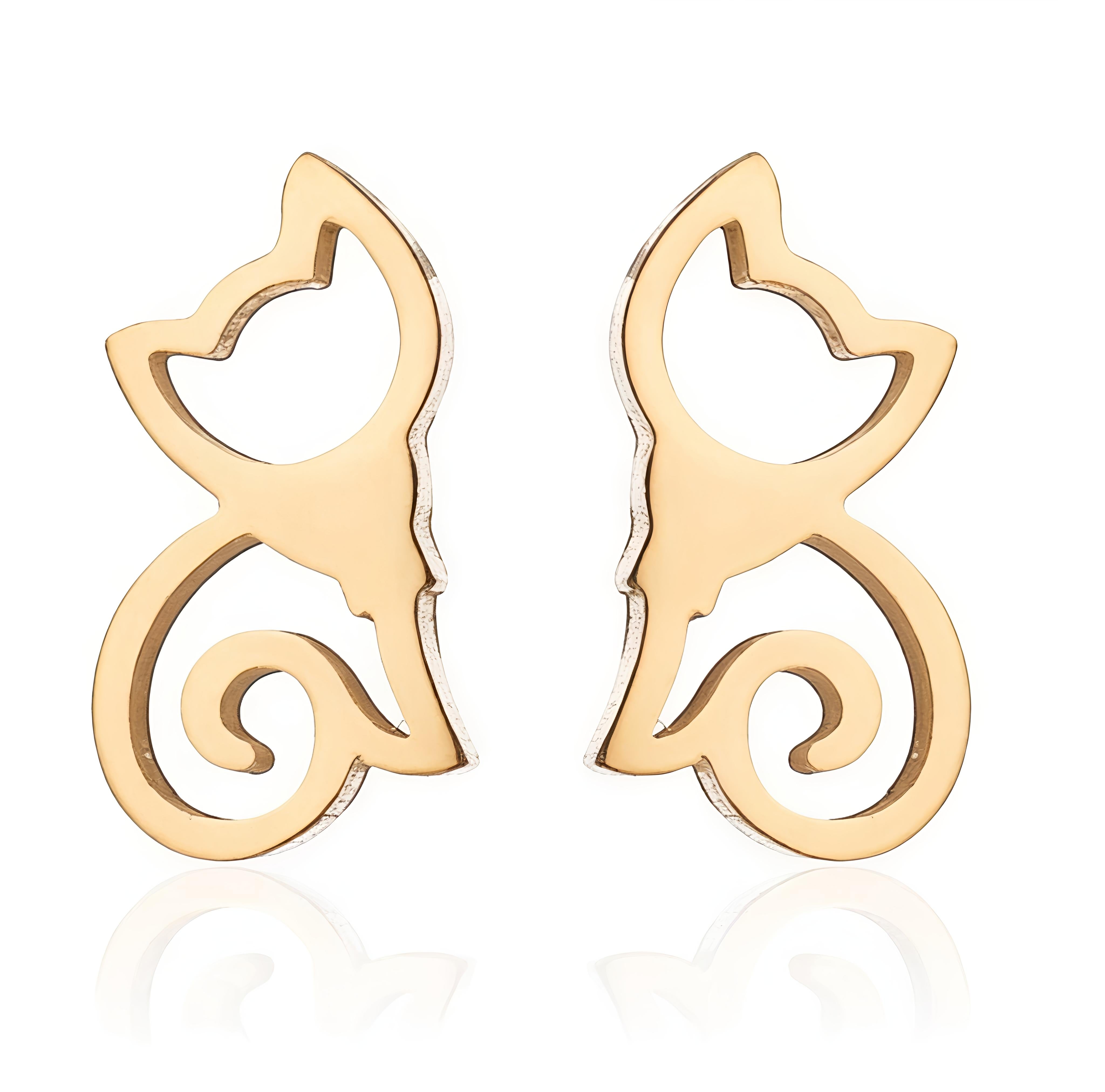 18K PVD Gold Plated Stainless Steel Non-Tarnish, Waterproof -Luxury Cat Silhouette Jewelry Set