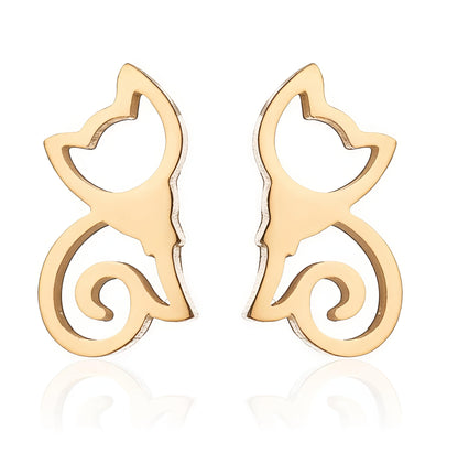 18K PVD Gold Plated Stainless Steel Non-Tarnish, Waterproof -Luxury Cat Silhouette Jewelry Set