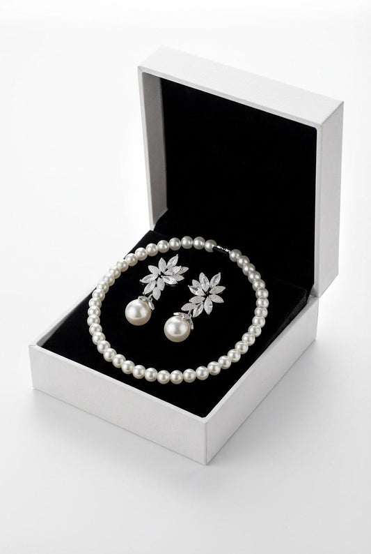 Pearl Necklace & Earrings Set for Women | Classic Elegant Jewelry Combo | Anniversary Special