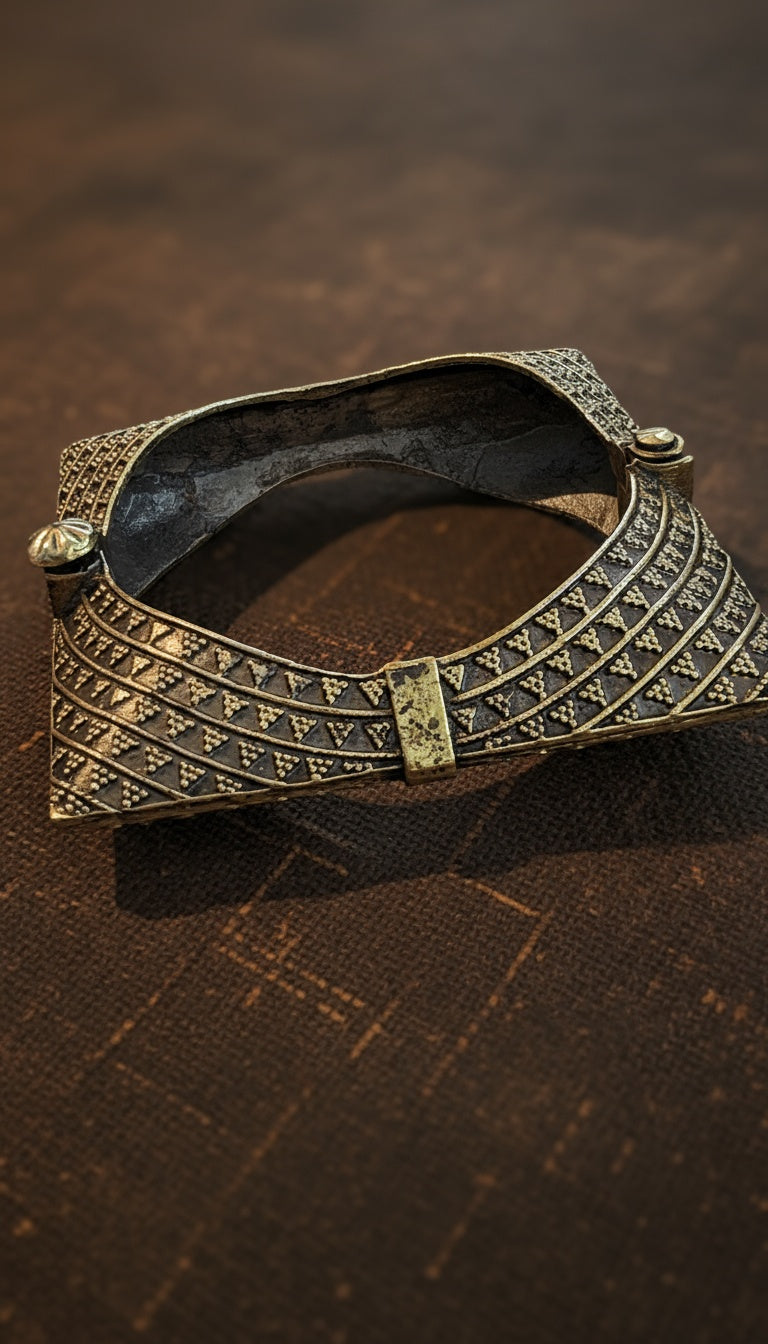 Square Antique Oxidized Silver Bangle – Authentic Charm with Screw Clamp