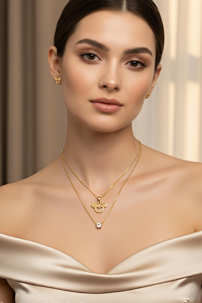 Delicate Gold Layered Necklace Set | 18K PVD Gold Plated Stainless Steel | Disney Inspired Jewelry Combo
