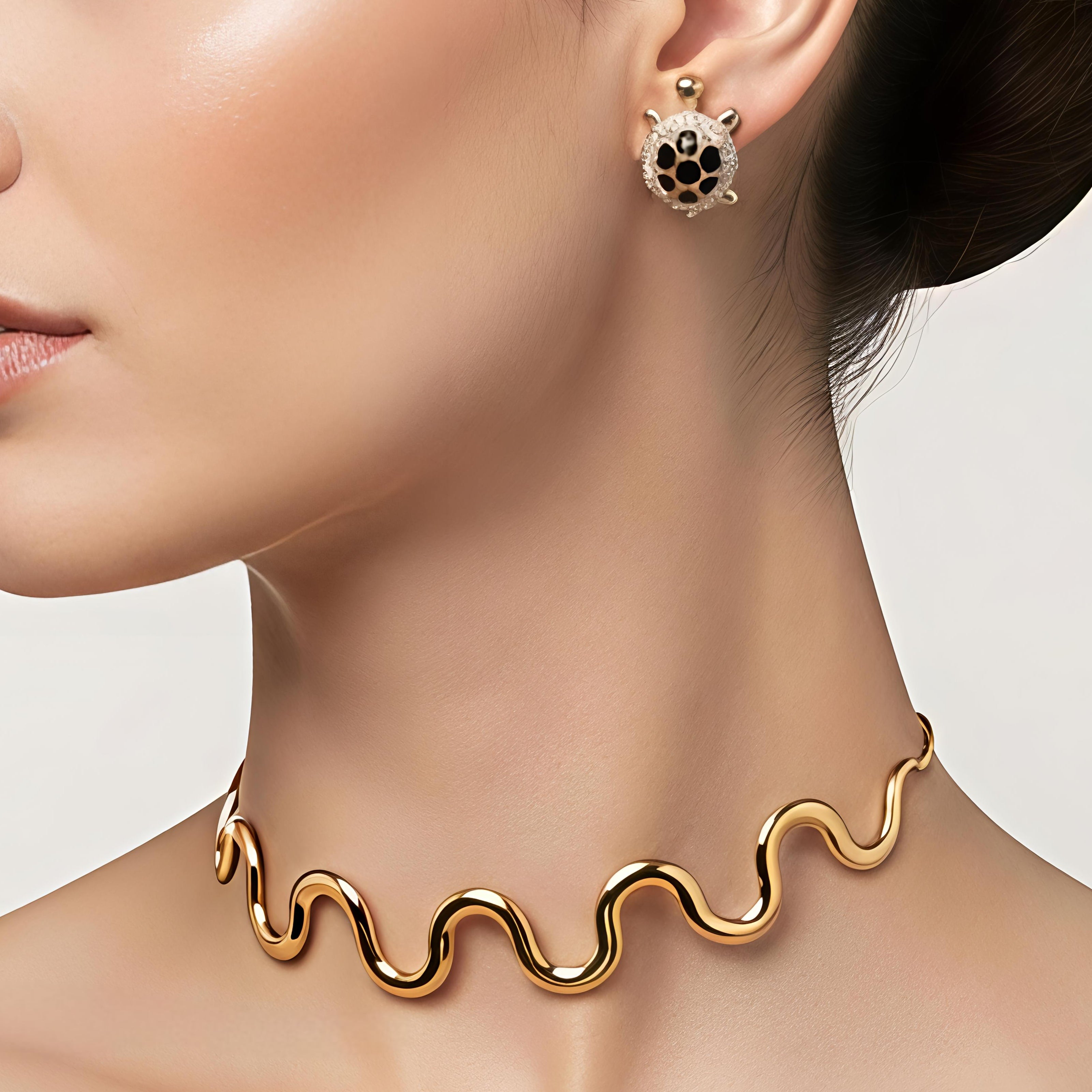 Minimal Gold Choker Necklace & Hoop Earrings Set | Stainless Steel Chic Combo