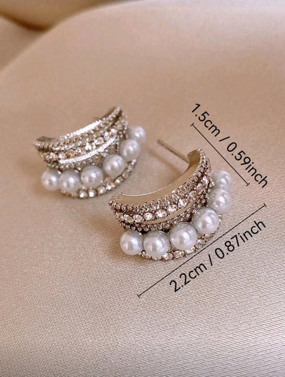 Cassee Hoop -Sterling Silver Pearl Decor Hoop Earrings with Cubic Zirconia