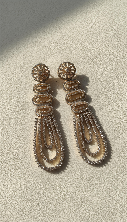 Long Golden Stone Dangling Earrings for Women | Party & Wedding Jewelry