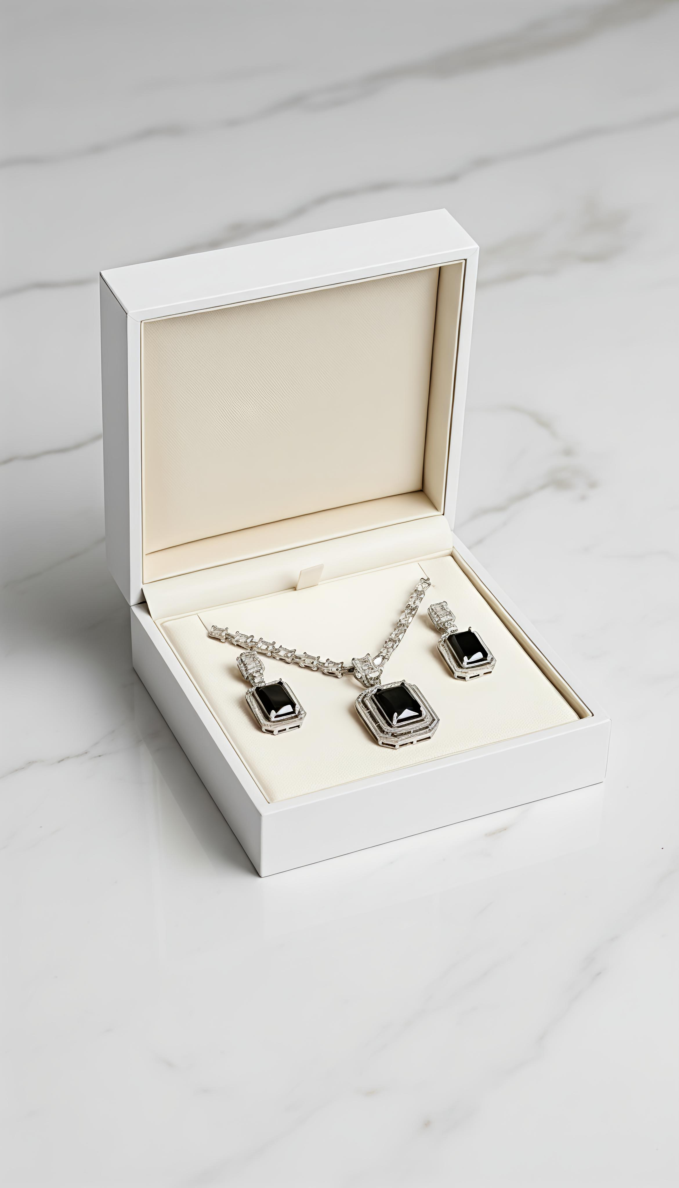 Square Pendant AD Necklace Set with Earrings in Blue