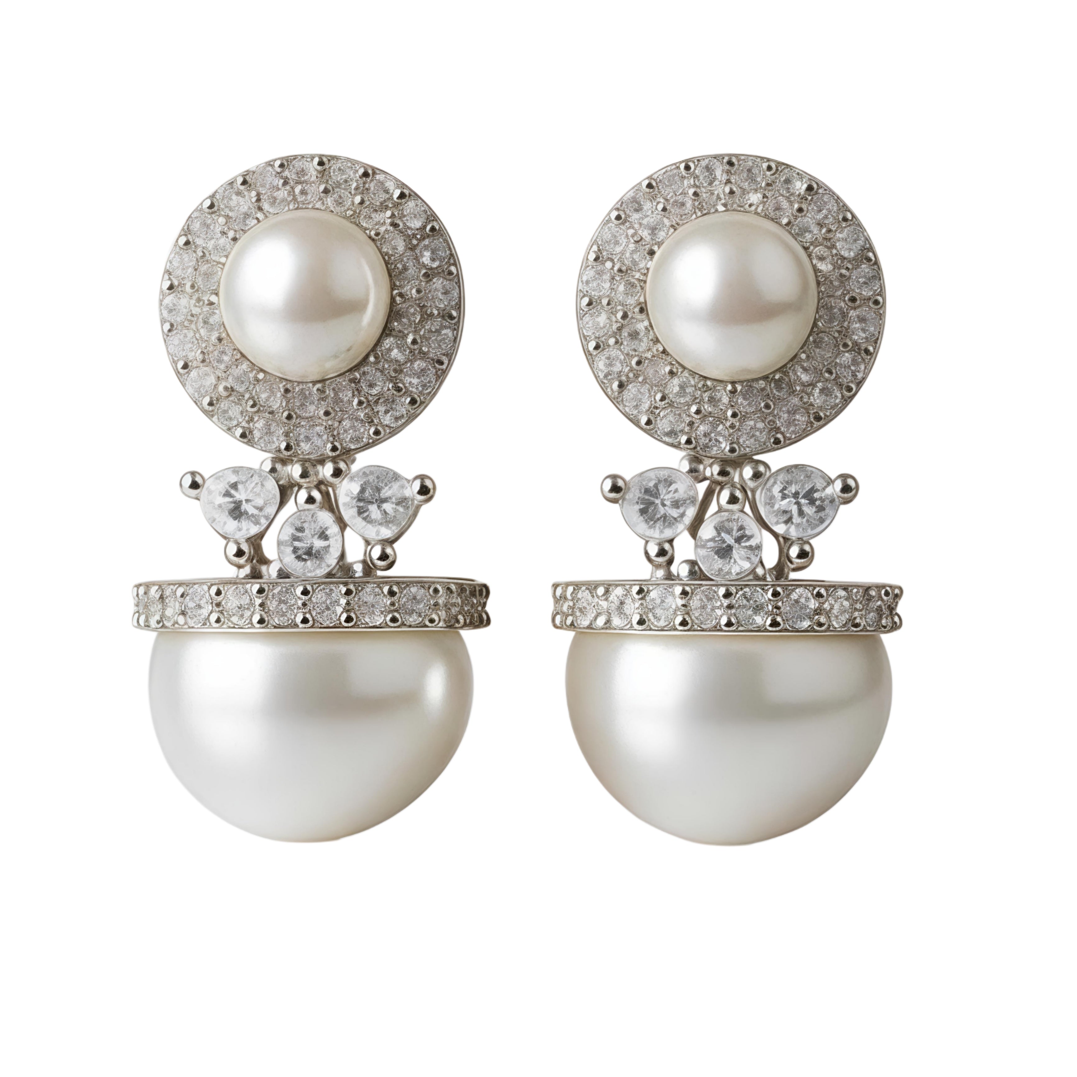 Pearl Glow Dual Stud Earrings | Brass AD Studs with Pearl Center & Accent
