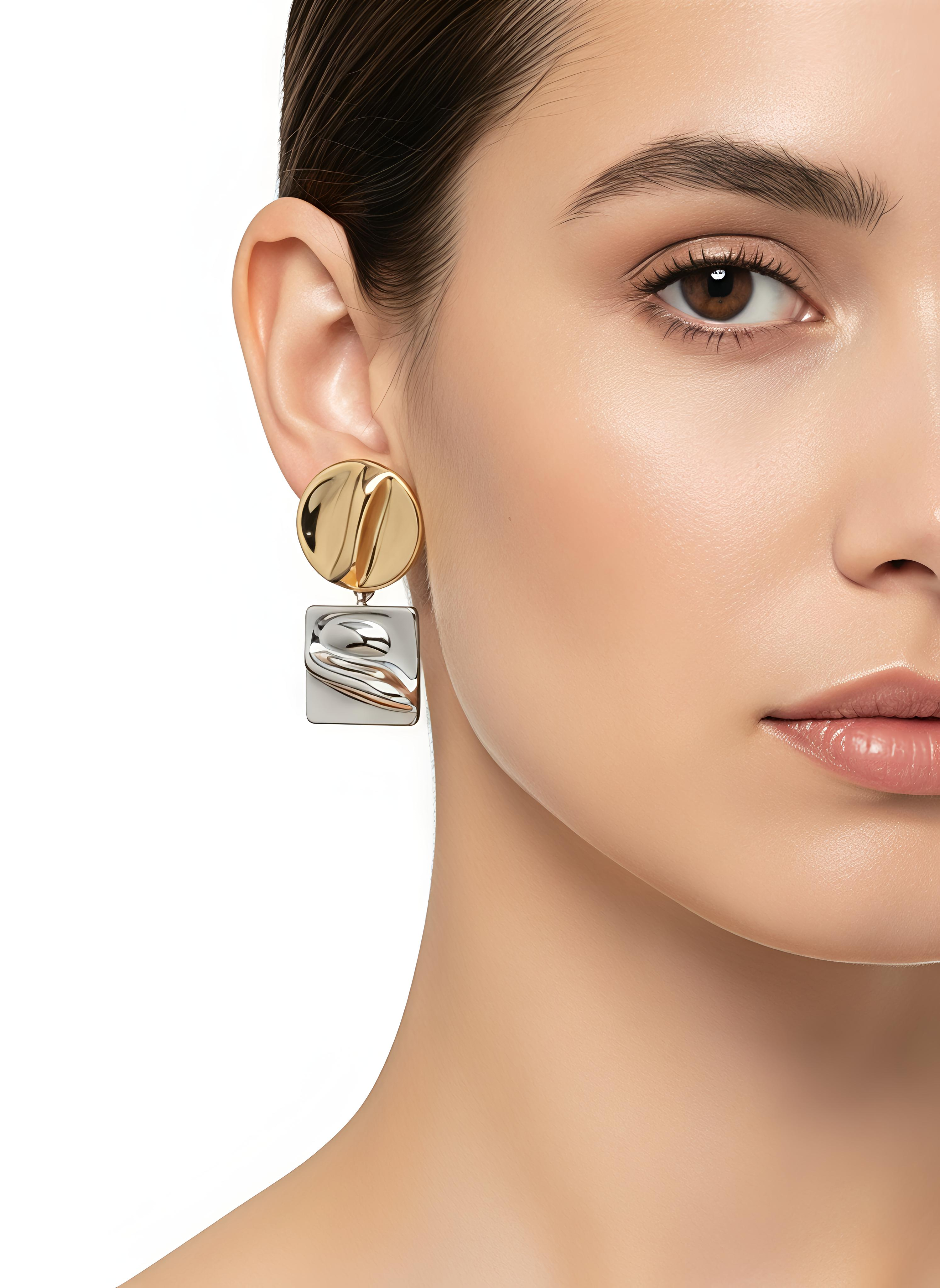 Dual Dangle Silver & Gold Earrings | Stainless Steel Geometric Duo