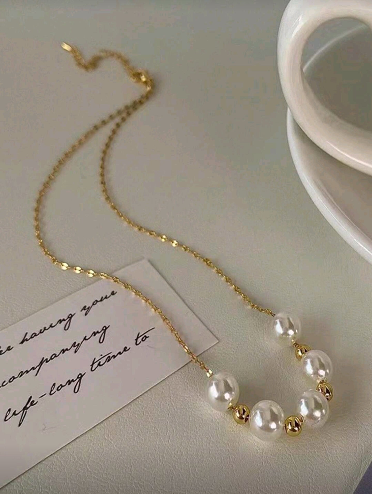 Golden Thread Pearl Necklace & Twirled Pearl Hoop Set