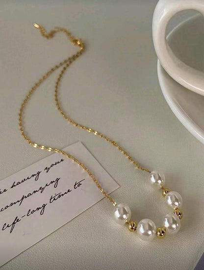 Golden Thread Pearl Necklace & Twirled Pearl Hoop Set