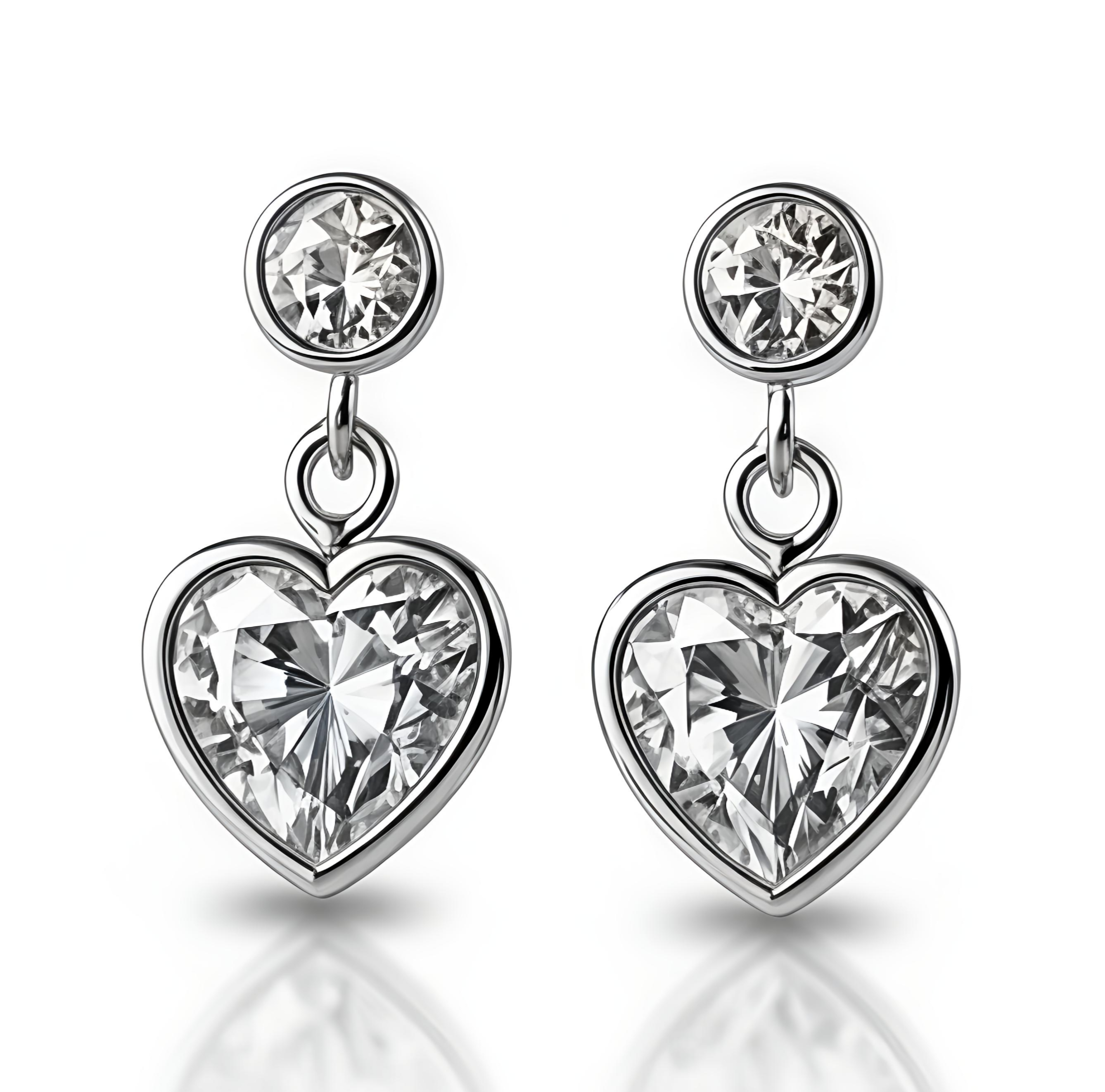 Silver-Plated Stainless-Steel - Delicate Necklace & Earrings Set with Zirconia Hearts