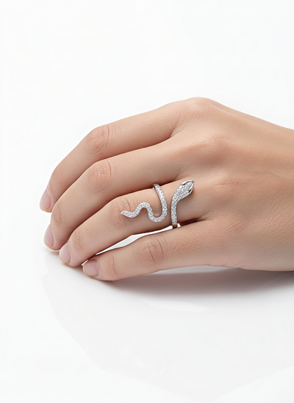 Snake Design Cubic Zirconia Ring in Stainless Steel | Trendy Statement Ring
