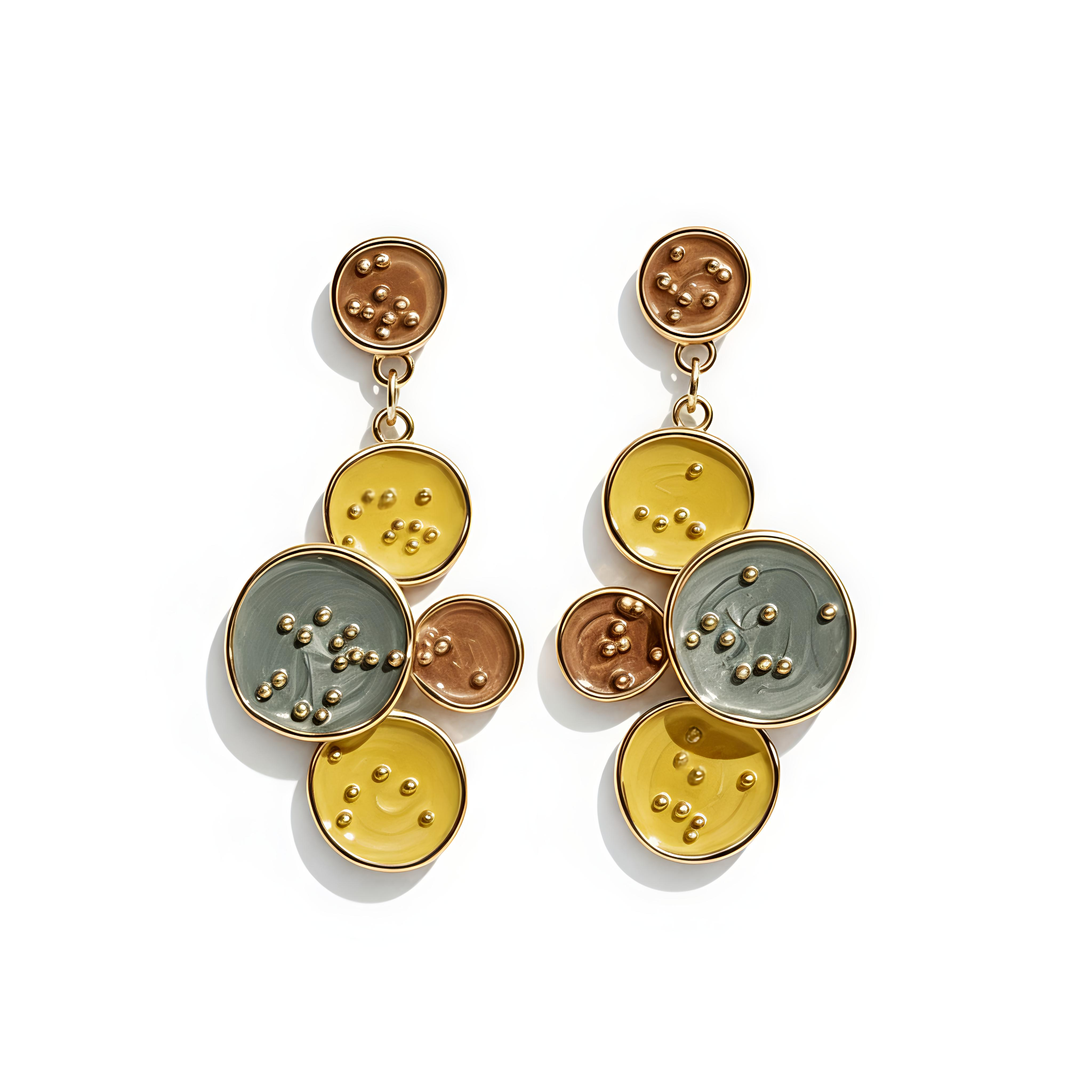 Gold Plated in Stainless Steel - Ocean Sunburst : Hand-Painted Yellow & Blue Statement Plate Earrings