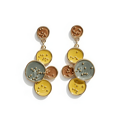 Gold Plated in Stainless Steel - Ocean Sunburst : Hand-Painted Yellow & Blue Statement Plate Earrings